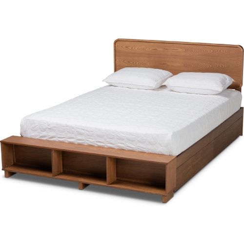 Vita 4 Drawer Queen Platform Storage Bed in Ash Walnut Finish Wood