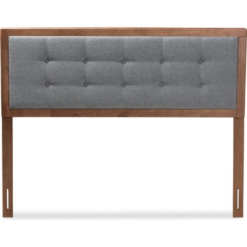 Sarine Queen Headboard in Tufted Dark Gray Fabric & Walnut Finish