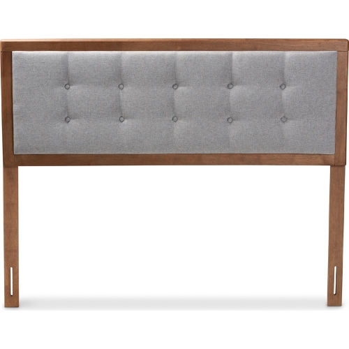 Sarine Full Headboard in Tufted Light Gray Fabric & Walnut Finish