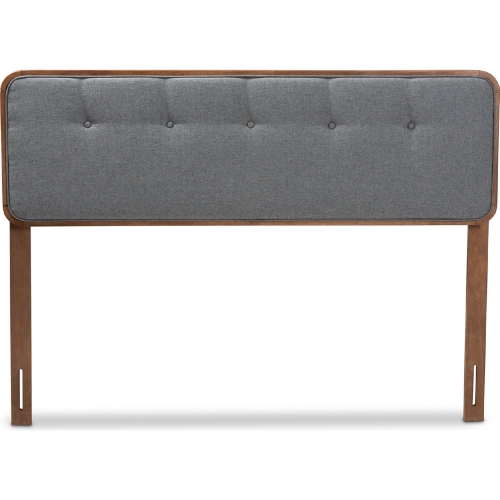 Palina Queen Headboard in Tufted Dark Gray Fabric & Walnut Finish