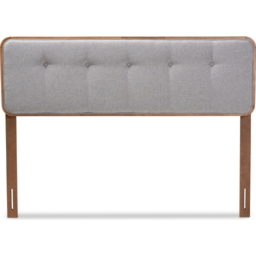 Palina Full Headboard in Tufted Light Gray Fabric & Walnut Finish