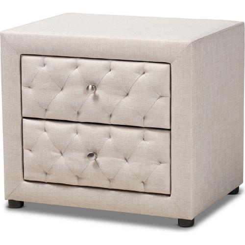 Lepine 2 Drawer Nightstand in Tufted Beige Fabric