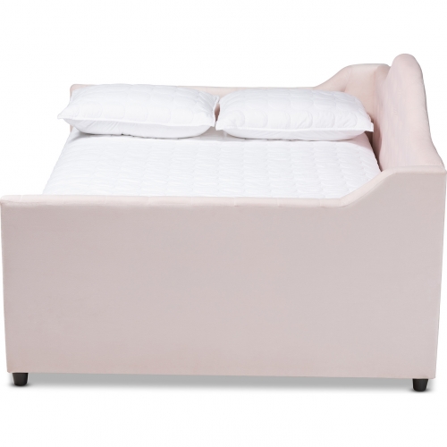 Perry Queen Daybed in Tufted Light Pink Velvet