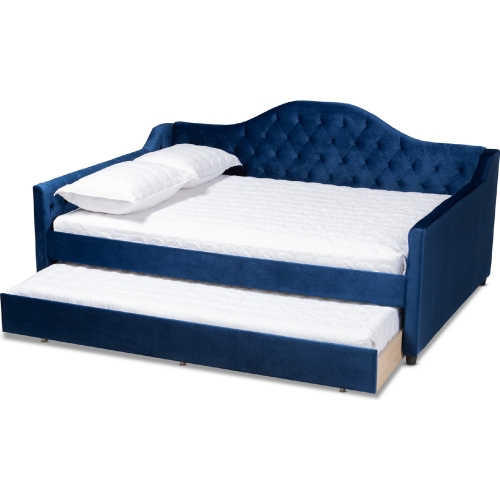 Perry Queen Daybed w/ Trundle in Tufted Royal Blue Velvet