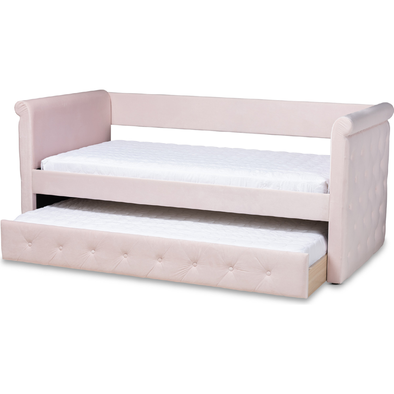 Baxton CF8825 Light Pink Daybed T T Amaya Twin Daybed w Trundle