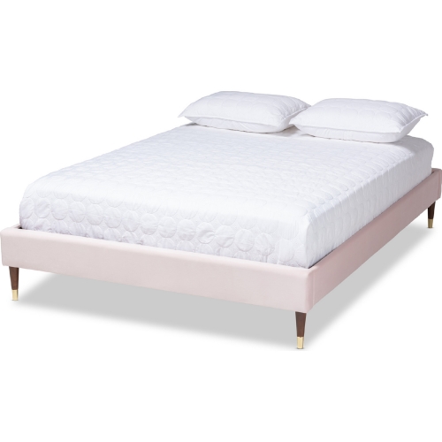 Volden Full Platform Bed Frame in Light Pink Velvet & Gold Leg