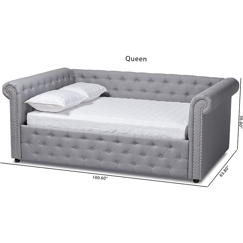 Baxton Ashley Grey Daybed Full Mabelle Full Daybed in Tufted Gray