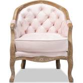 Genevieve Accent Chair in Light Pink Velvet & White Wash Oak Wood