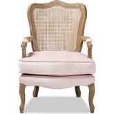 Vallea Accent Chair in Light Pink Velvet & White Wash Wood