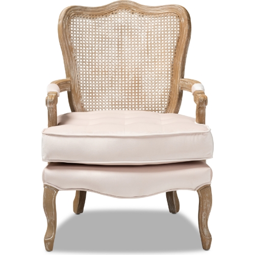 Vallea Accent Chair in Light Beige Velvet & White Wash Wood