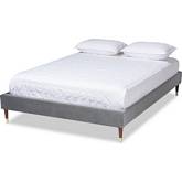 Volden Full Platform Bed Frame in Charcoal Velvet & Gold Leg