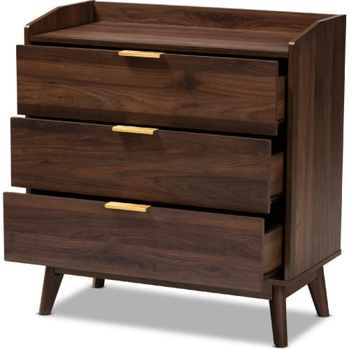 Lena 3 Drawer Chest in Walnut Brown Finish