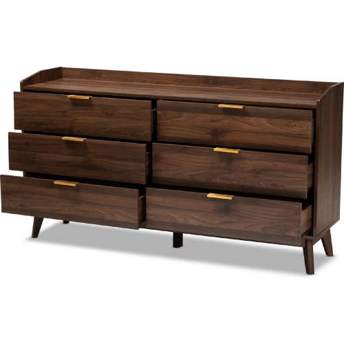 Lena 6 Drawer Dresser in Walnut Brown Finish