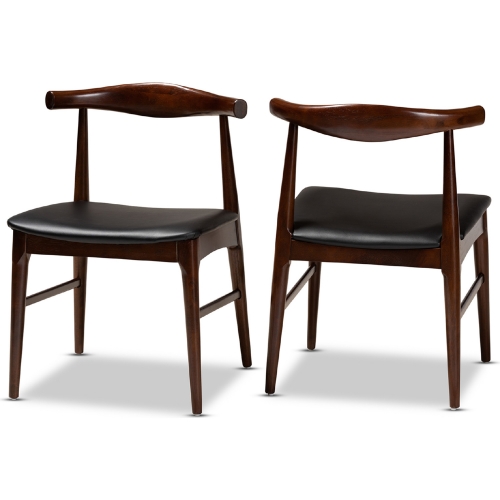 Eira Dining Chair in Black Leatherette & Walnut Finish Wood (Set of 2)