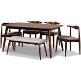 Amato 6 Piece Dining Set in Light Gray Fabric & Walnut Finish Wood