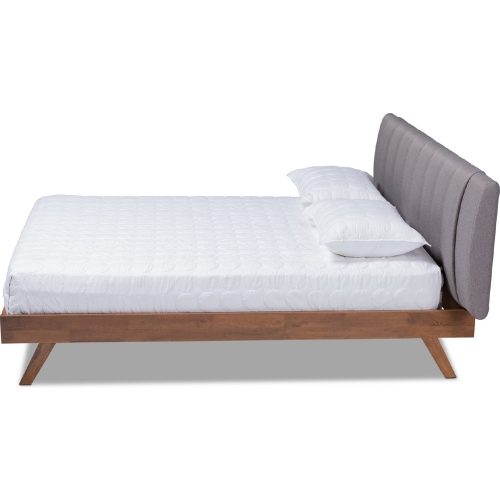 Brita King Bed in Tufted Gray Fabric & Walnut Finish