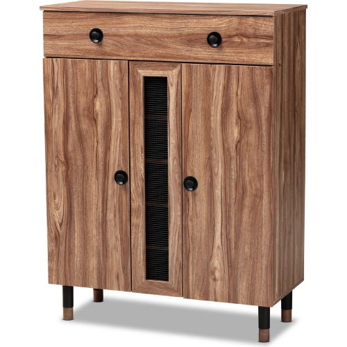 Valina 2 Door Shoe Storage Cabinet w/ Drawer in Oak Finish Wood