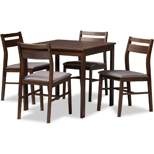 Lovy 5 Piece Wood Dining Set in Gray Fabric & Walnut Finish