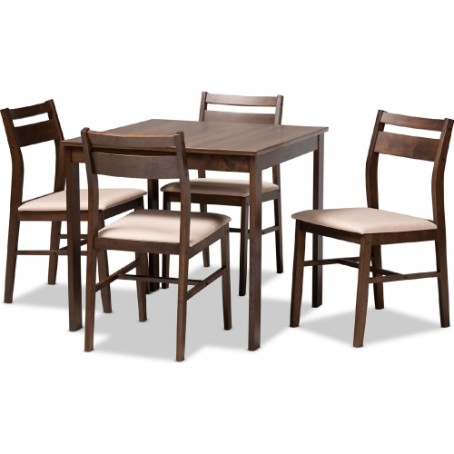 Lovy 5 Piece Wood Dining Set in Beige Fabric & Walnut Finish