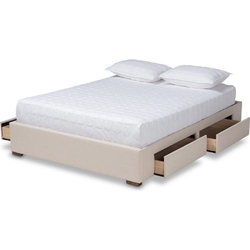 Leni 4 Drawer King Platform Storage Bed Frame in Beige Fabric