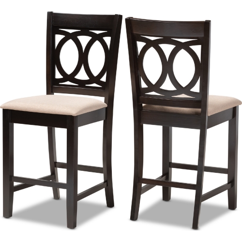 Lenoir Counter Stool in Sand Fabric & Espresso Finish (Set of 2)