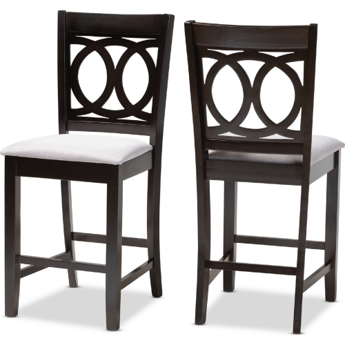 Lenoir Counter Stool in Gray Fabric & Espresso Finish (Set of 2)