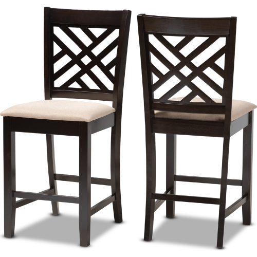 Caron Counter Stool in Sand Fabric & Espresso Brown (Set of 2)