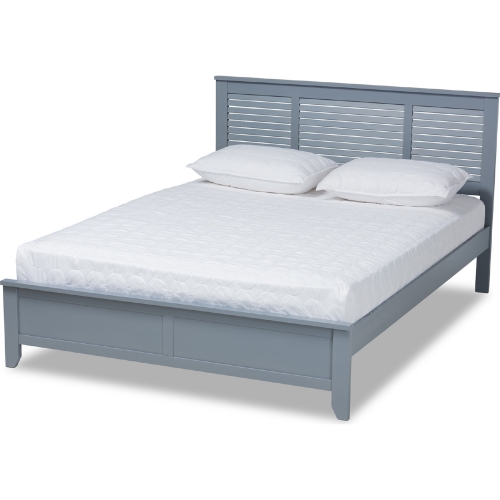 Adela Full Platform Bed in Gray Wood w/ shutter headboard