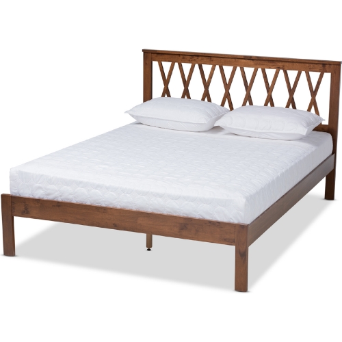 Malene Queen Platform Bed in Walnut Finish Wood