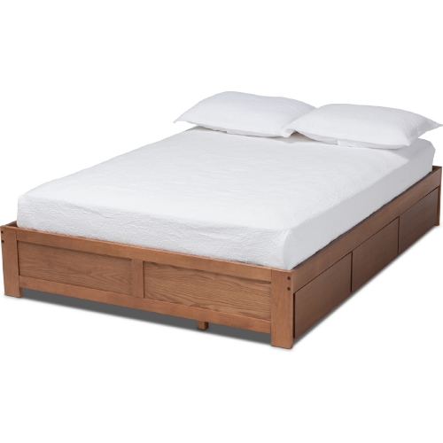 Wren 3 Drawer Queen Platform Storage Bed Frame in Walnut Finish