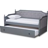 Mara Twin Daybed w/ Trundle in Gray Fabric & Gray Wood