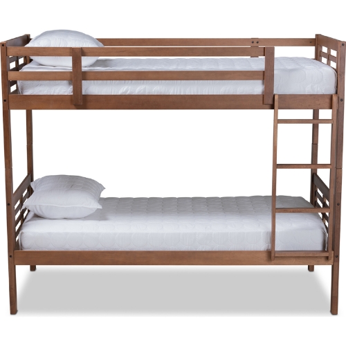 Liam Twin Bunk Bed in Walnut Brown Wood