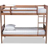 Elsie Twin Bunk Bed in Walnut Finish Wood