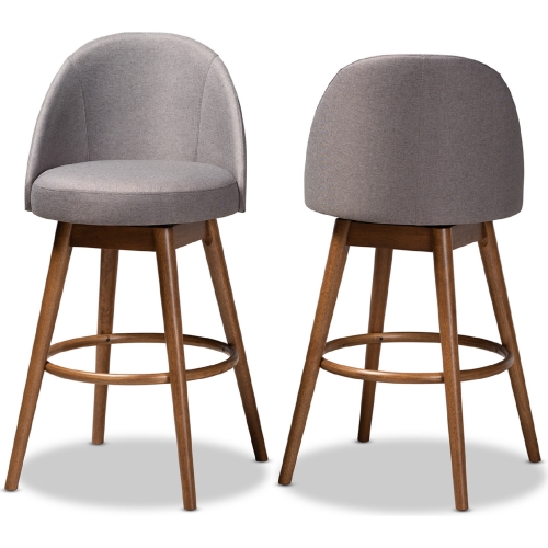 Carra Swivel Bar Stool in Gray Fabric & Walnut Finish (Set of 2)