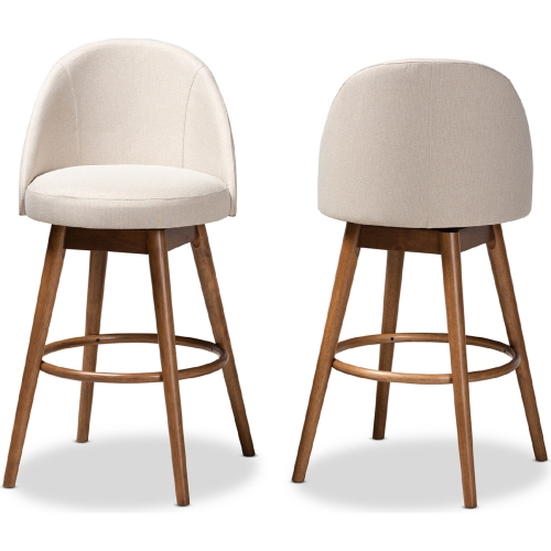 Carra Swivel Bar Stool in Beige Fabric & Walnut Finish (Set of 2)