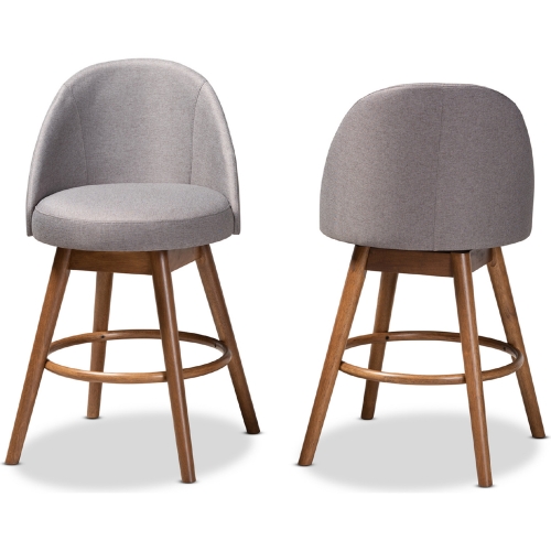 Carra Swivel Counter Stool in Gray Fabric & Walnut Finish (Set of 2)