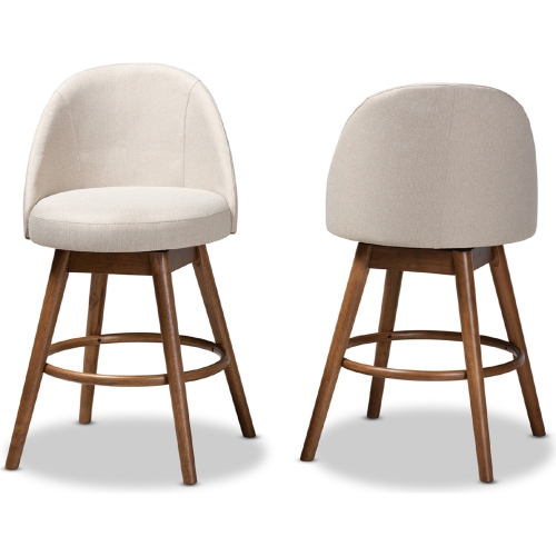 Carra Swivel Counter Stool in Beige Fabric & Walnut Finish (Set of 2)