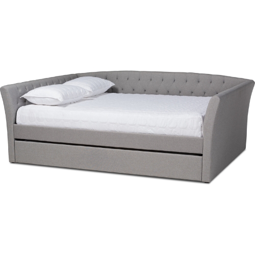 Delora Queen Daybed w/ Roll Out Trundle in Tufted Light Gray Fabric