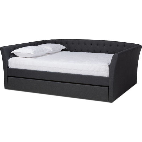 Delora Full Daybed w/ Roll Out Trundle in Tufted Dark Gray Fabric