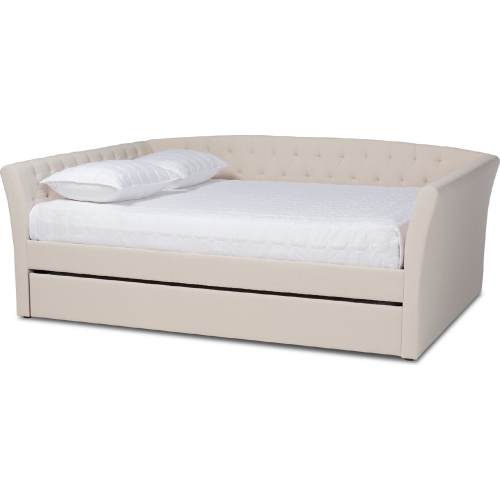 Delora Queen Daybed w/ Roll Out Trundle in Tufted Beige Fabric