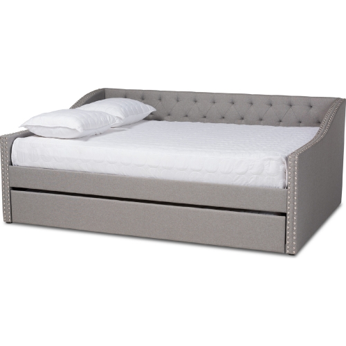 Haylie Queen Daybed w/ Roll Out Trundle in Tufted Light Gray Fabric