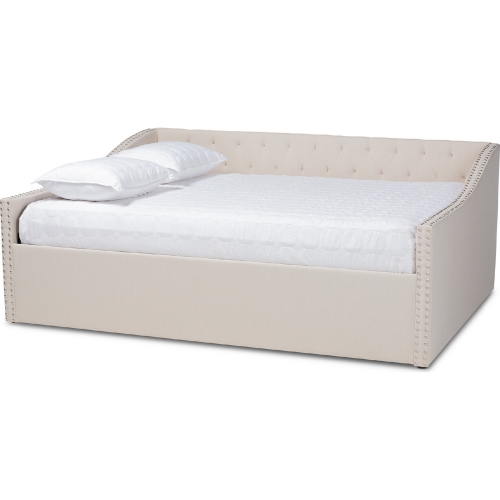 Haylie Queen Daybed in Tufted Beige Fabric