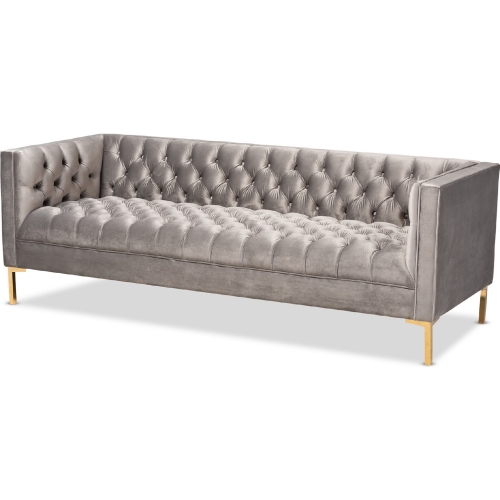 Zanetta Sofa in Tufted Gray Velvet & Gold