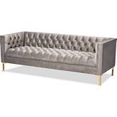 Zanetta Sofa in Tufted Gray Velvet & Gold