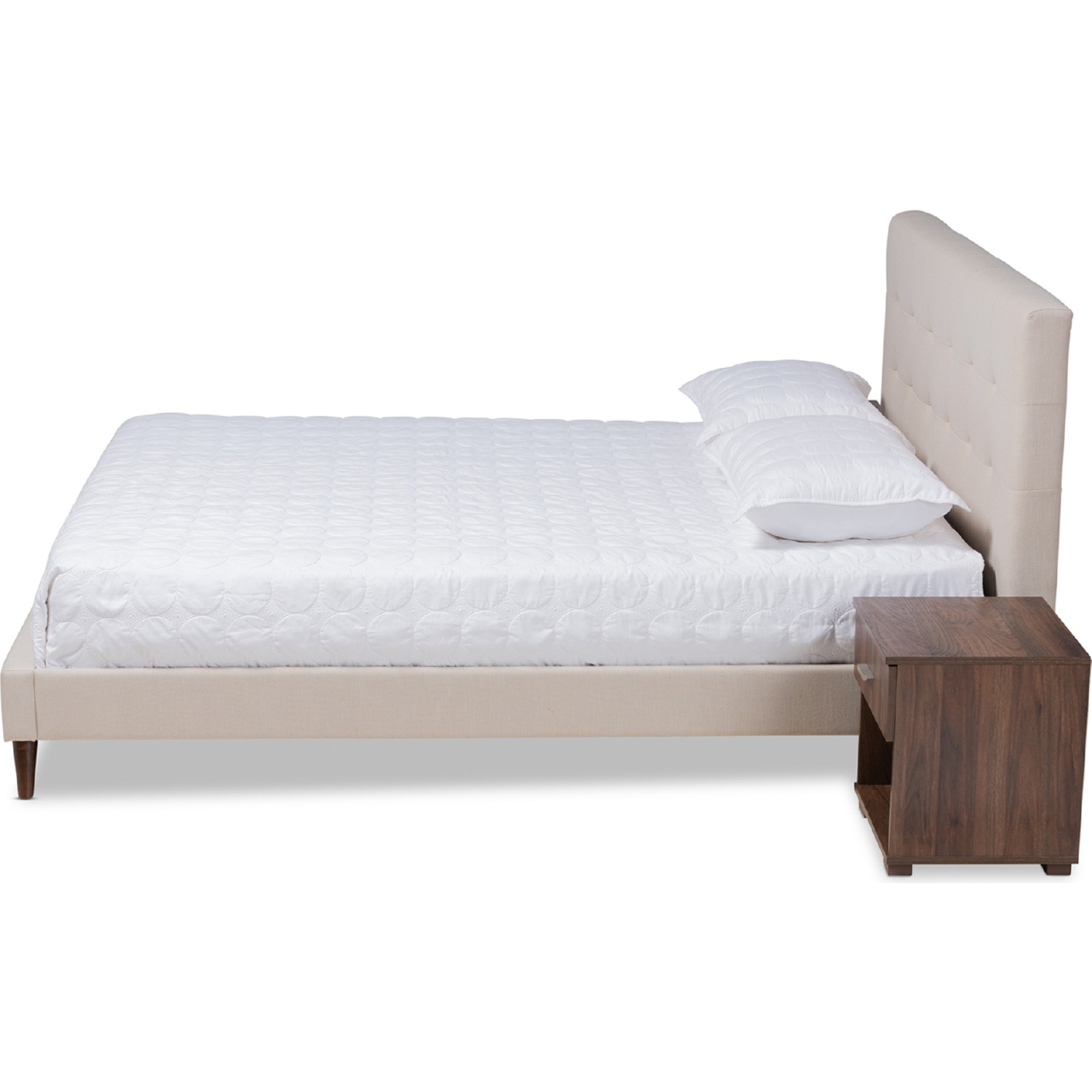 Baxton CF9058 Beige Queen Maren Queen Bed 2 Nightstands in