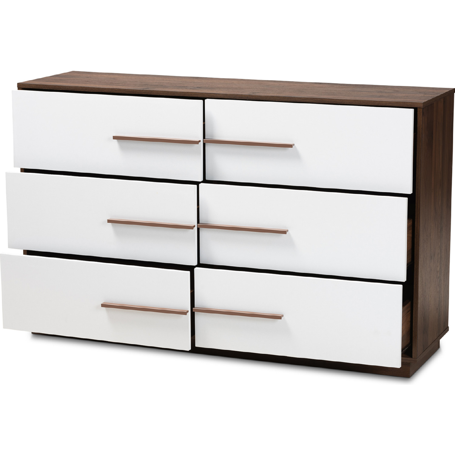 Mette 6 Drawer Dresser in White Walnut Finish by Baxton Studio