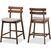 Larine Counter Stool in Light Gray Fabric & Walnut Finish (Set of 2)