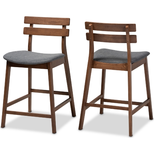 Larine Counter Stool in Dark Gray Fabric & Walnut Finish (Set of 2)