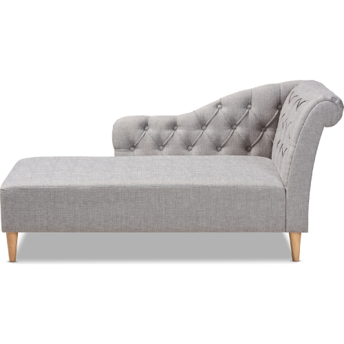 Emeline Chaise Lounge in Tufted Gray Fabric & Oak Finish