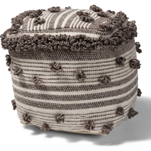 Eligah Pouf Ottoman in Handwoven Ivory & Brown Wool